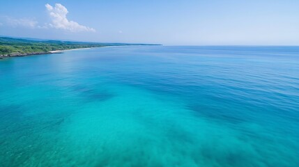 Obraz premium Captivating Aerial View Of Calm Pristine Ocean Waves Meeting The Coastline On A Sunny Day : Generative AI