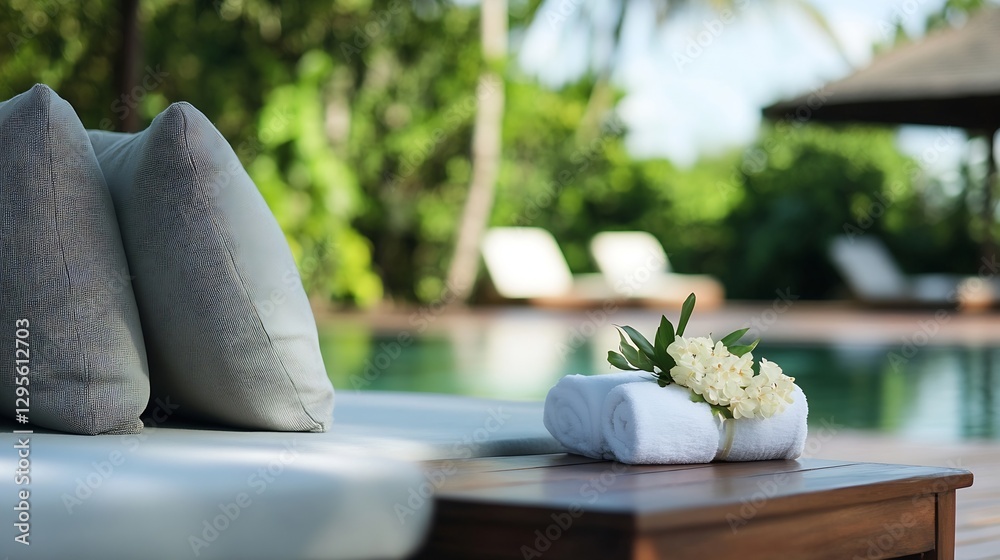 Poster spa relaxation setting with towels and flowers for wellness and luxury experiences : generative ai