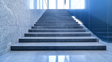 Fototapeta premium Modern Marble Staircase with Bright Natural Light Streaming Through Clear Windows : Generative AI