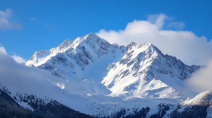 Obraz premium Majestic Snow-Capped Mountains Under a Bright Blue Sky Showcasing Nature's Beauty : Generative AI