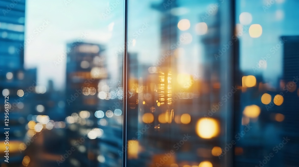 Aufkleber urban skyline reflected in glass with beautiful bokeh lighting creating a dreamy atmosphere : genera