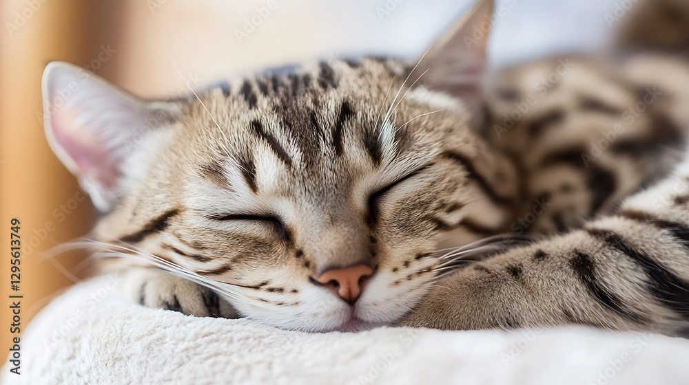 Poster Close Up of a Relaxed Sleeping Bengal Cat with Beautiful Fur Pattern : Generative AI