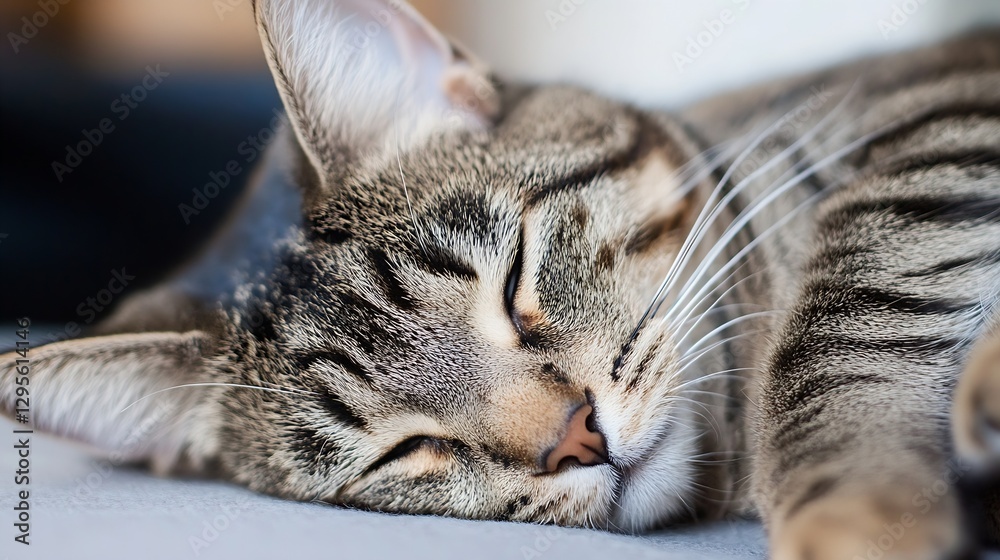 Poster Resting tabby cat sleeping peacefully on a soft surface capturing the essence of comfort and tranquility : Generative AI
