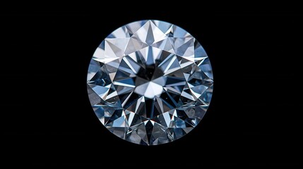 Brilliant Cut Diamond on Black Background with Sparkling Reflections