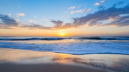 Fototapeta premium Calm Ocean Waves at Sunset with Clouds in the Sky for Beach and Coastal Imagery : Generative AI