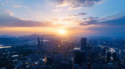 Fototapeta premium Breathtaking Aerial View of a City Skyline at Sunset with Vibrant Colors : Generative AI