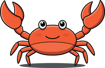 Fototapeta premium Cartoon-style red crab with large claws, cheerful expression, and simple background, showcasing a playful mood in vector illustration