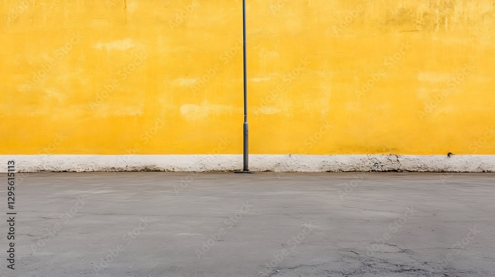 Poster bright yellow wall with a single street lamp against an empty ground : generative ai