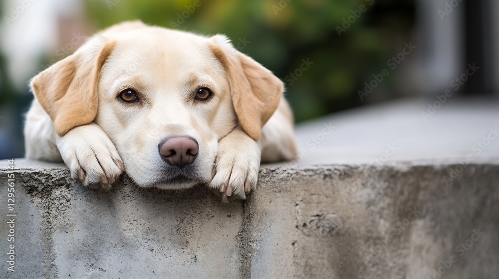 Poster close-up of relaxed yellow labrador dog resting with sweet expression : generative ai