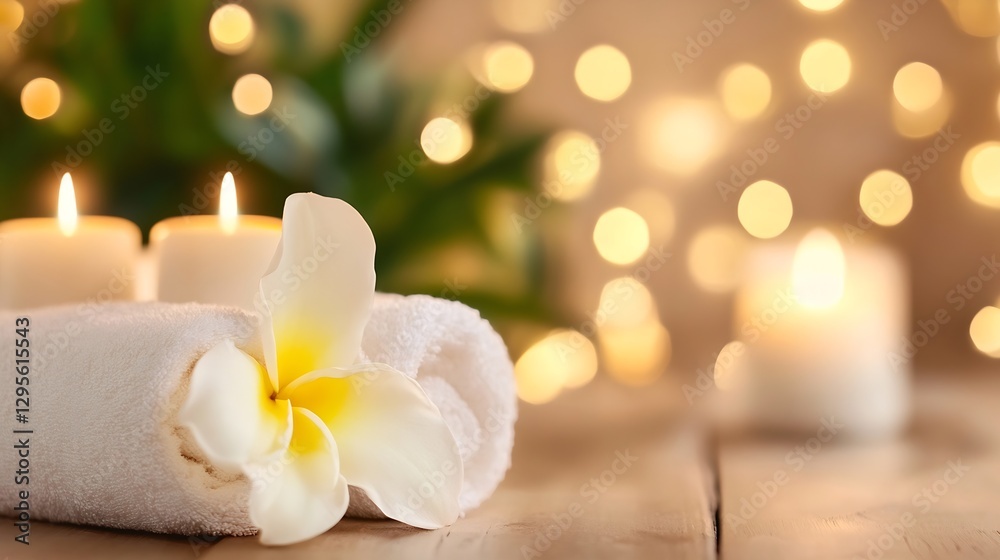 Poster Relaxing Spa Setting with Candles and Flowers Creating a Soothing Ambiance : Generative AI