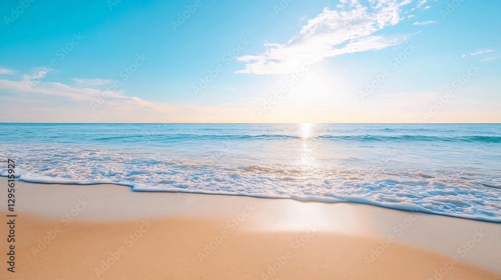 Poster stunning view of sunlit beach with gentle waves and sky showcasing tranquil tropical vibes : generat