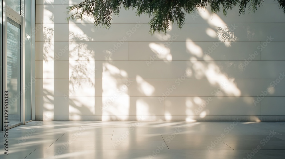 Poster bright indoor space with natural light casting beautiful shadows on minimalist wall and floor design