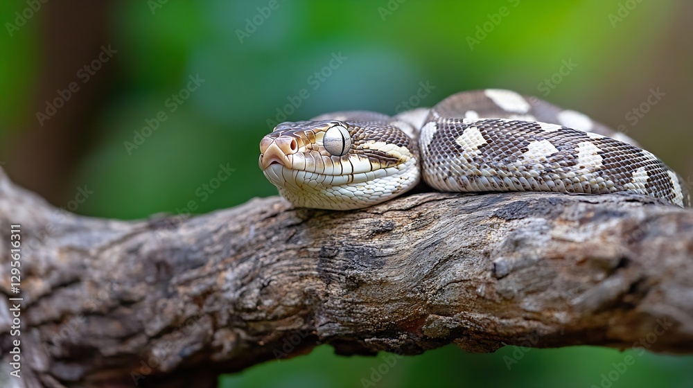 Aufkleber Close Up of a Snake Resting on a Branch Surrounded by Greenery : Generative AI