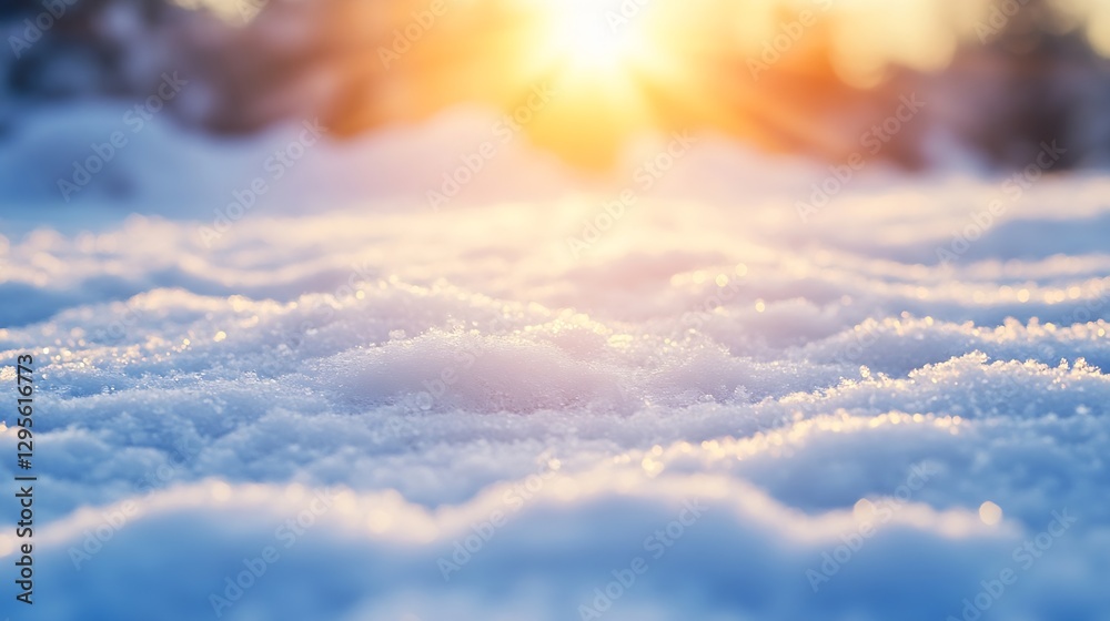 Poster Sunlight Shining on a Layer of Soft Fresh Snow on the Ground in a Winter Wonderland : Generative AI
