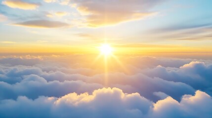 Fototapeta premium Breathtaking sunrise over fluffy clouds creating a picturesque and serene atmosphere : Generative AI