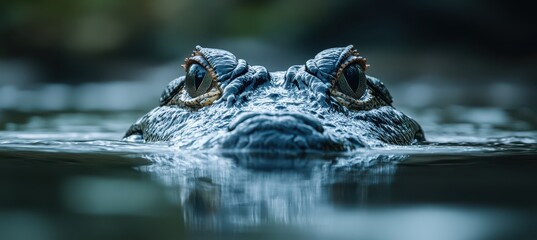 Close-Up View of Alligator Eyes Emerging from Water Highlighting Its Textured Skin and Intense Gaze in a Natural Habitat Scene