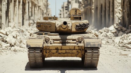 Fototapeta premium Abandoned Military Tank in War-Torn Urban Environment