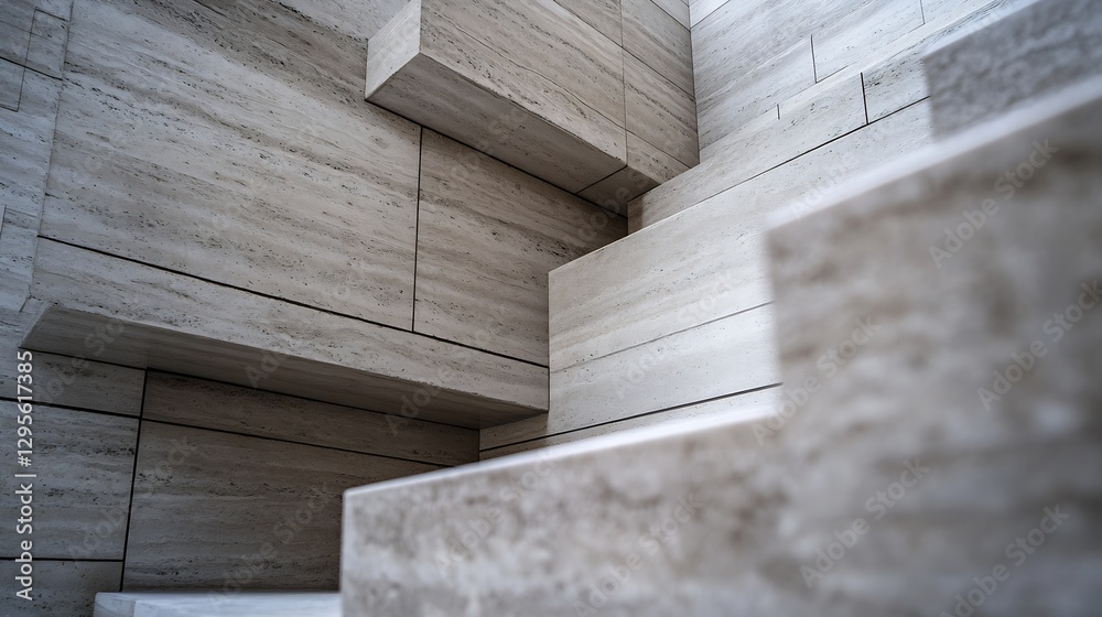 Poster Closeup view of modern stone stairs showcasing unique architectural design and texture : Generative AI