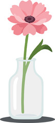 A delicate pink flower in a clear glass vase showcasing minimalistic design style in this vibrant vector art