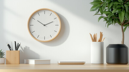 digital wall clock in a futuristic home setting with smart home devices and modern furniture