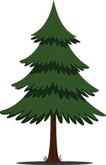 Fototapeta premium A tall green pine tree with layered branches in a flat design style showcasing natural beauty in vector art