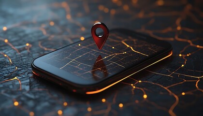 A smartphone displays navigation with a location marker on a map