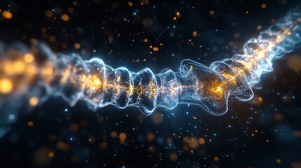 Futuristic Visualization of a Glowing DNA Strand in Dark Space