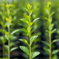 Obraz premium A single tall plant with bright green leaves stems