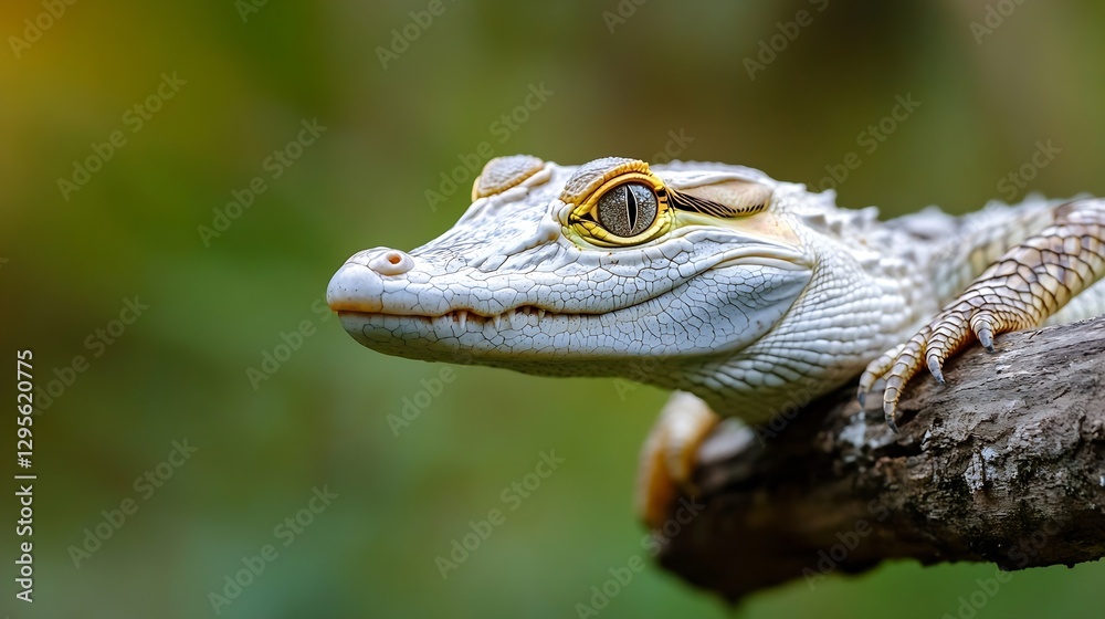 Aufkleber Closeup of a unique and vibrant crocodile lizard resting on a branch with focused gaze : Generative AI