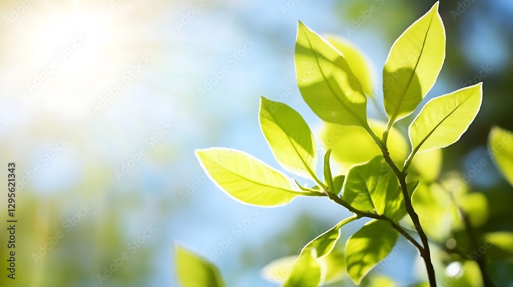 Poster fresh green leaves drenched in sunlight creating a vibrant and lively nature scene : generative ai