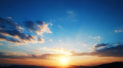 Obraz premium Stunning sunset scene showcasing vibrant colors and picturesque clouds during twilight hours : Generative AI