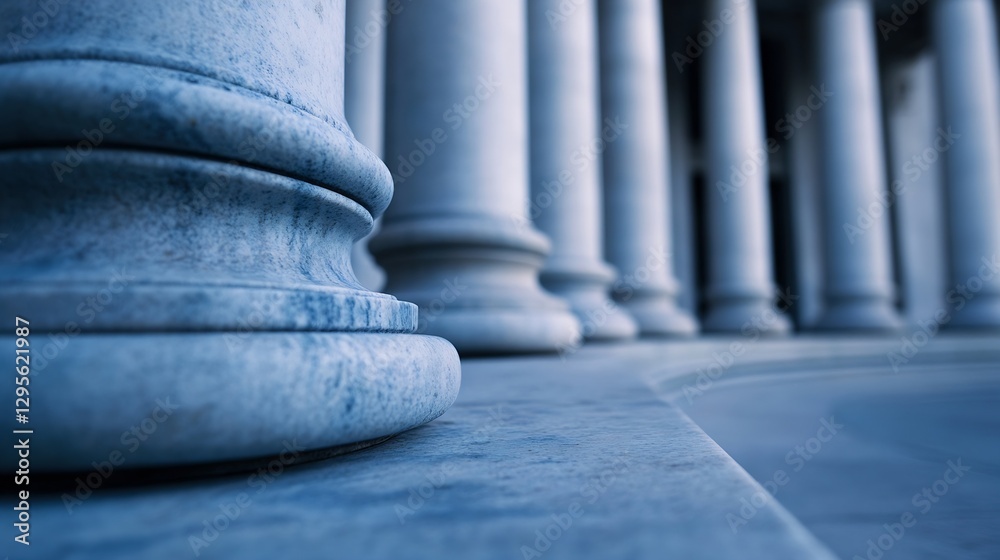 Poster architectural closeup of classic columns with blue tones and textured surface : generative ai