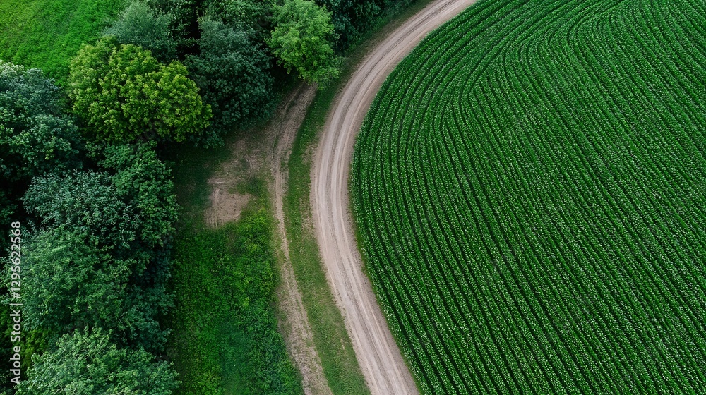 Poster curved dirt road surrounded by lush green trees and vibrant fields creating a scenic landscape : gen