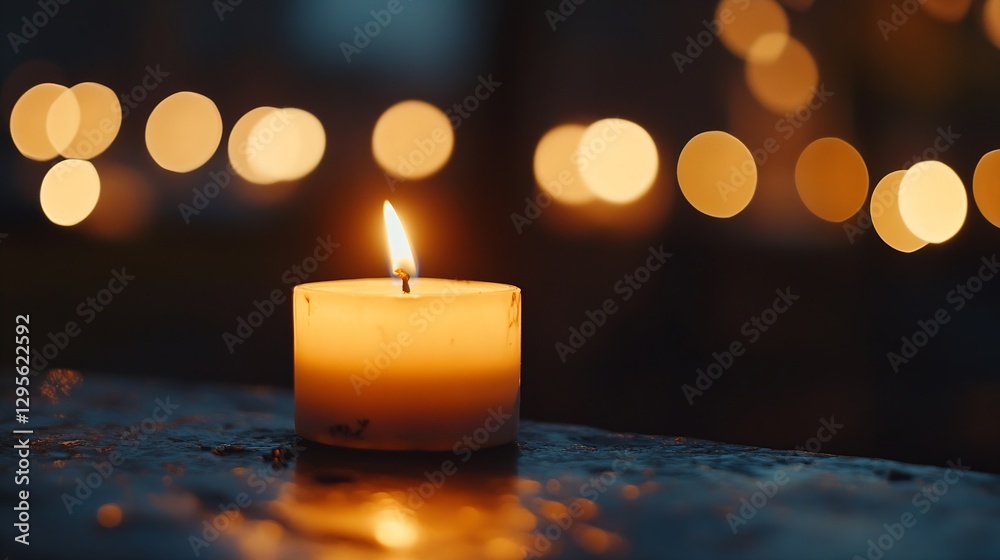 Poster Beautiful Candle Flame Illuminates Soft Background with Warm Bokeh : Generative AI