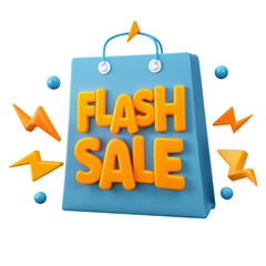 Flash Sale 3D illustration, Colorful shopping bag graphic promoting a flash sale event.