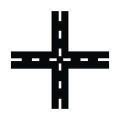 Fototapeta premium Road intersection icon, black and white, flat design, isolated on white background. Vector illustration.