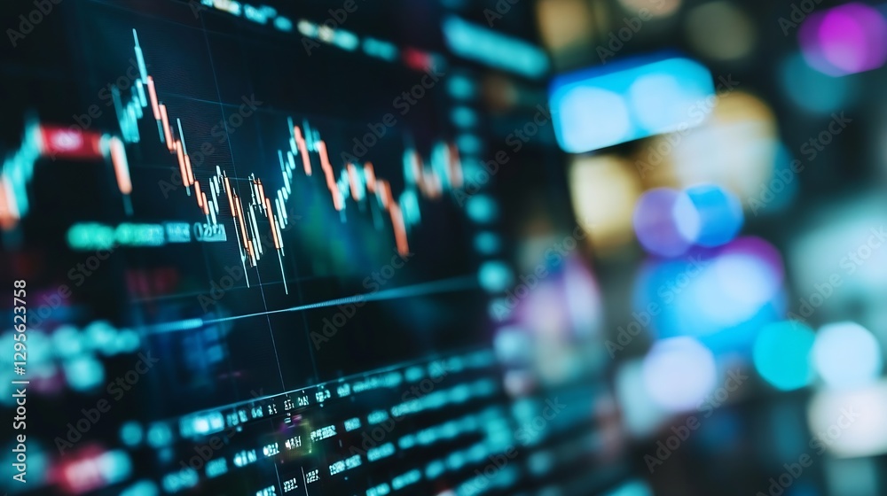 Poster Dynamic stock market data visualization with vibrant charts and abstract background : Generative AI