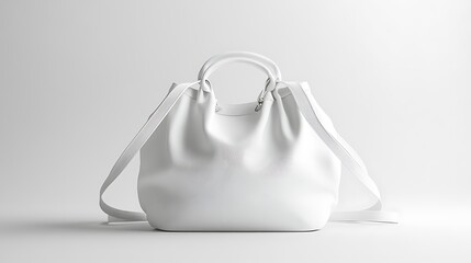 A White Leather Handbag Displayed on a White Background