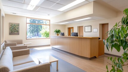 Modern Reception Area with Comfortable Seating and Natural Light for Healthcare Facilities : Generative AI