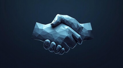 Low-poly 3D render of two hands shaking, symbolizing partnership, agreement, and collaboration.