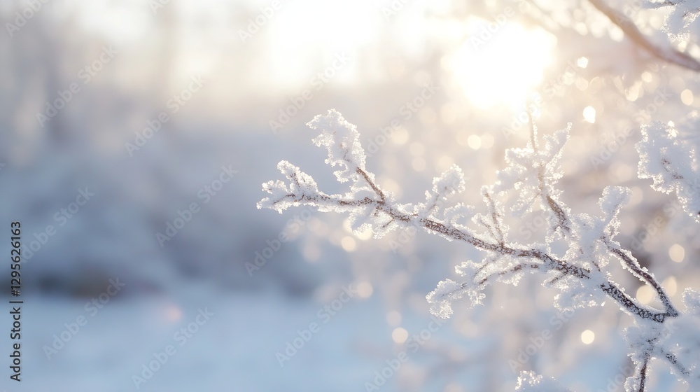 Aufkleber frosted branches glimmering in sunlight at dawn creating a winter wonderland : generative ai
