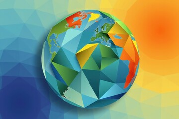 Colorful Geometric World Map with Modern Faceted Design Elements