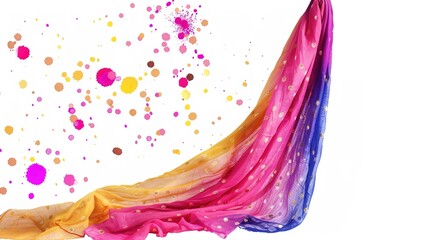 Colorful Bandhani Dupatta for Happy Holi Celebration Isolated on White Background