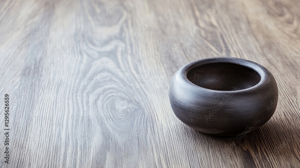 Poster elegant handmade pottery bowl placed on a rustic wooden table : generative ai