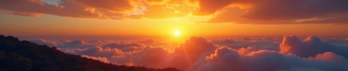 Fototapeta premium Golden sunrise paints the horizon, illuminating clouds and landscape , horizon, dawn