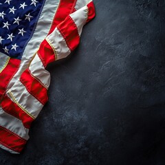 Happy memorial day concept made from American flag and the text on dark stone background.