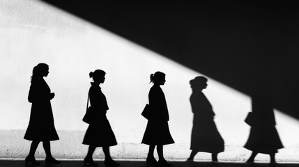 Silhouette of Four Women Walking in Monochrome Light