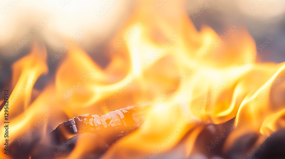 Poster intense flames dancing wildly creating warm hues and beautiful patterns in a cozy fire scene : gener