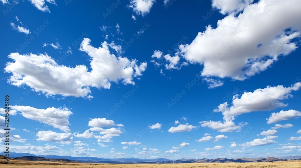 Poster vast open sky filled with fluffy white clouds illuminating the tranquil blue landscape below : gener
