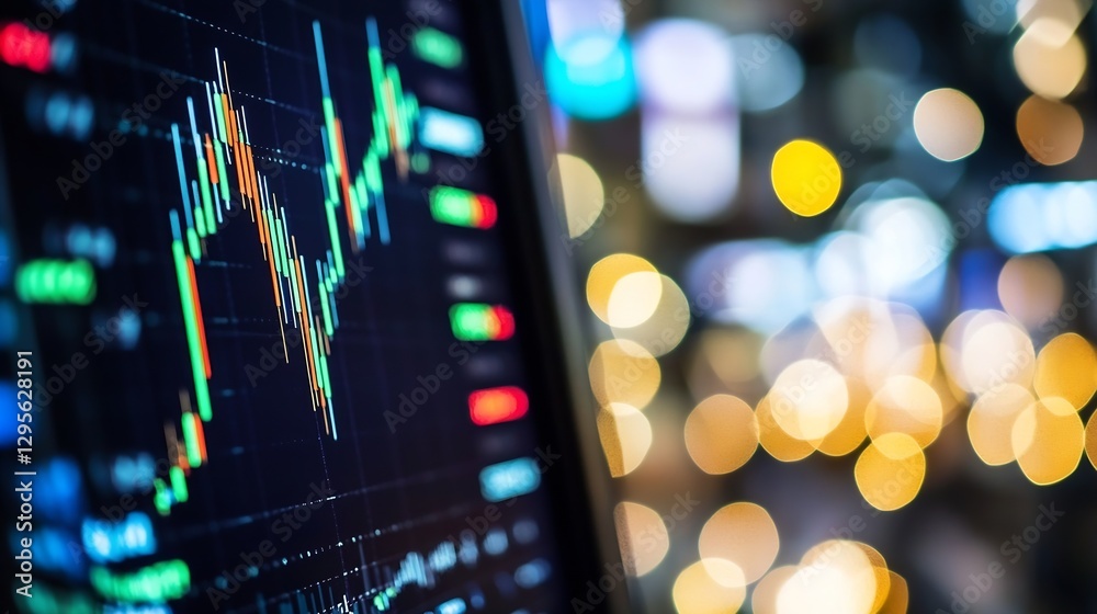 Aufkleber dynamic shot of a stock market display showing fluctuating financial graphs and market trends : gene